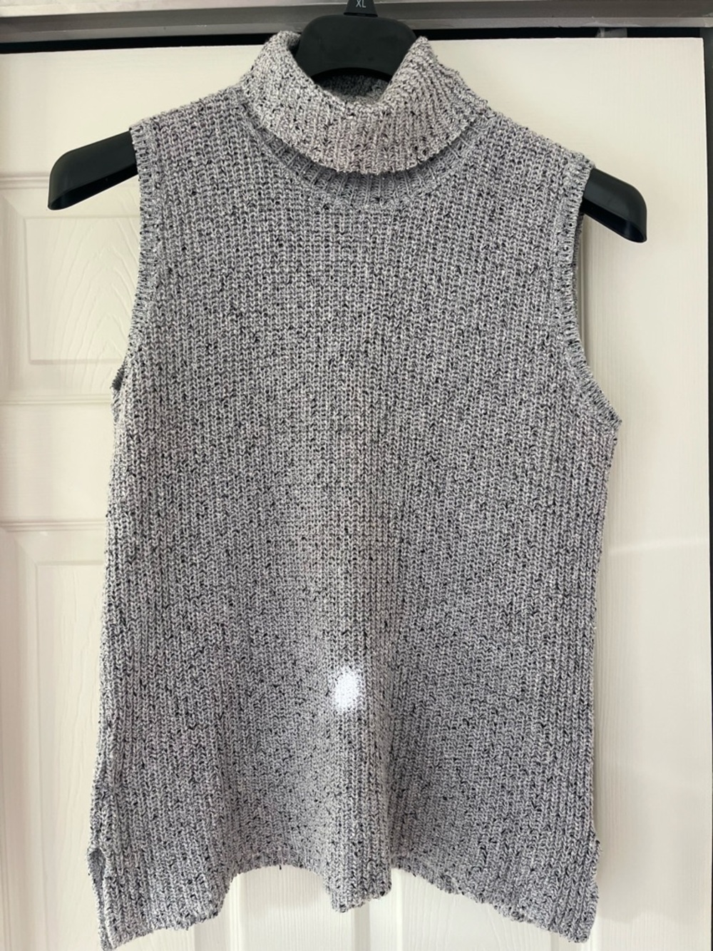 Joan Vass Sleeveless Turtleneck Knit Top - Heather Gray